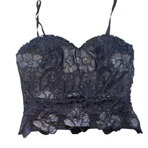 Charlotte Russe Black Floral Lace Bustier Top dark romance glam